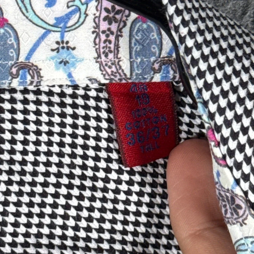 Robert Graham Dress Shirt Mens 48 19 36/37 Tall Black White Geometric Paisley